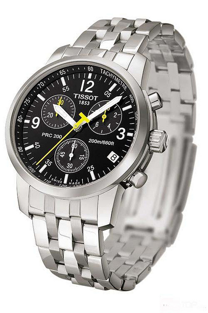 tissot-black-chronograph-stainless | Geneva Watch Repair